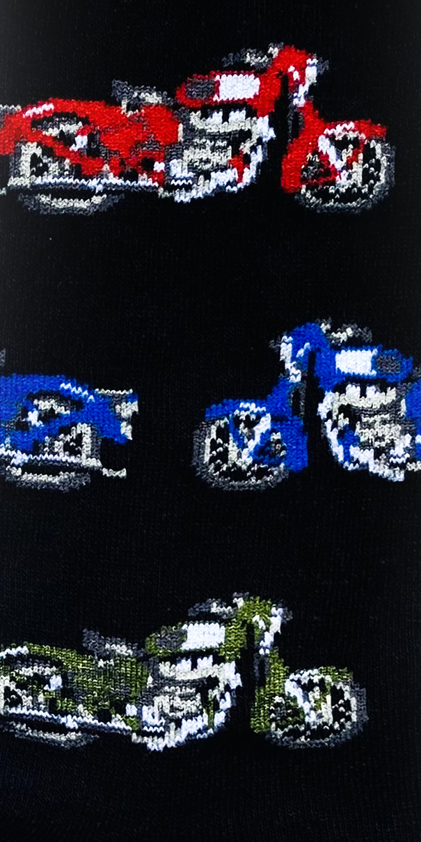 Chaussettes colorées en coton, motif moto