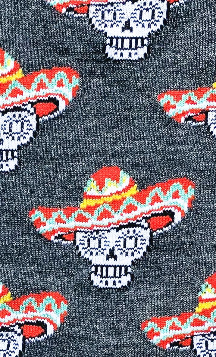 Graue Socken aus Baumwolle mit Totenköpfen und mexikanischem Sombrero