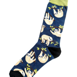 Chaussettes colorées en coton avec motif rigolo de paresseux suspendu à un arbre