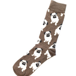 Bunte Baumwollsocken mit niedlichem Motiv einer braunen Bulldogge